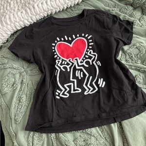 GAP Black Tee with Red Heart and Dancing Figures